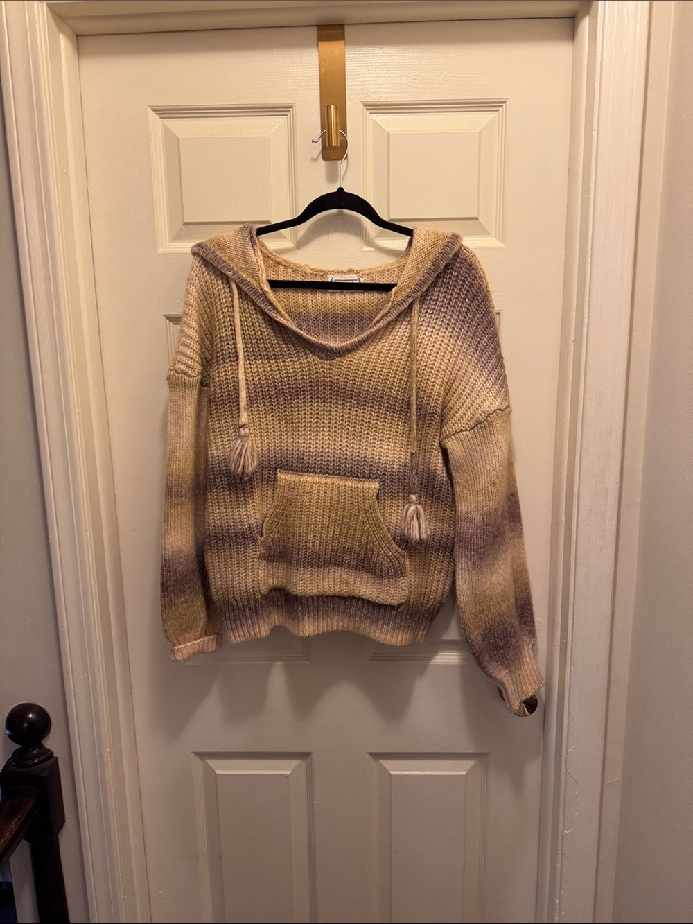 Love Riche Ombre Knit Hoodie in Cream and Taupe
